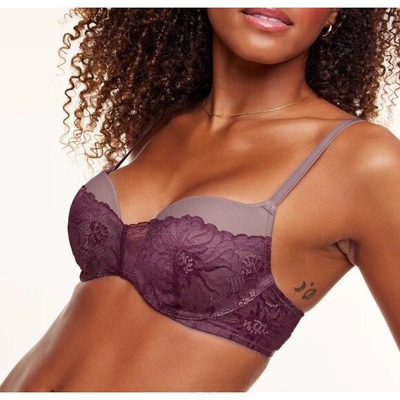 NWT Adore Me Cyla Push Up Bra 34B Purple Lace Sexy Underwire - Picture 1 of 5